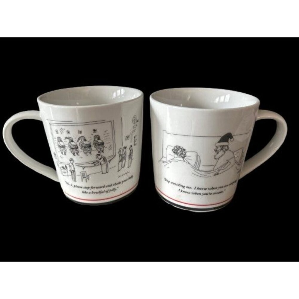 Set of 2 New Yorker Cartoon Santa Mugs 2001 Michael Maslin 1991 Danny Shanahan